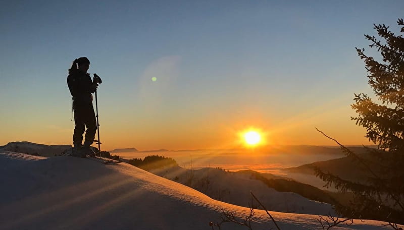 ski au coucher du soleil - Les Habères