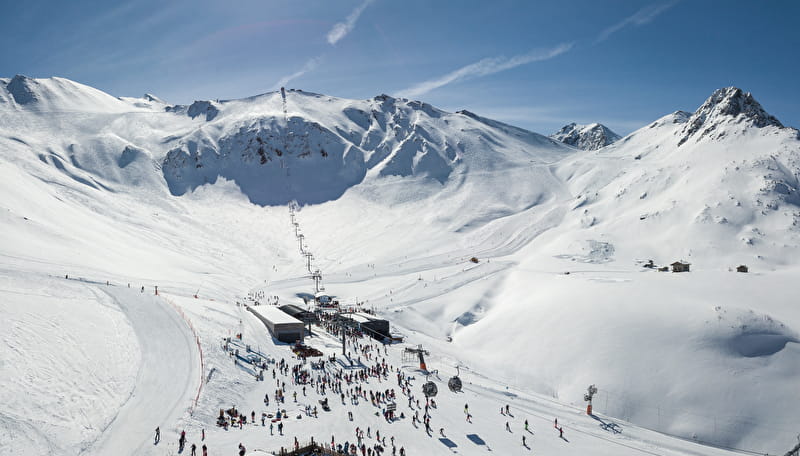 Aerial view of the upper part of the Valfréjus ski area